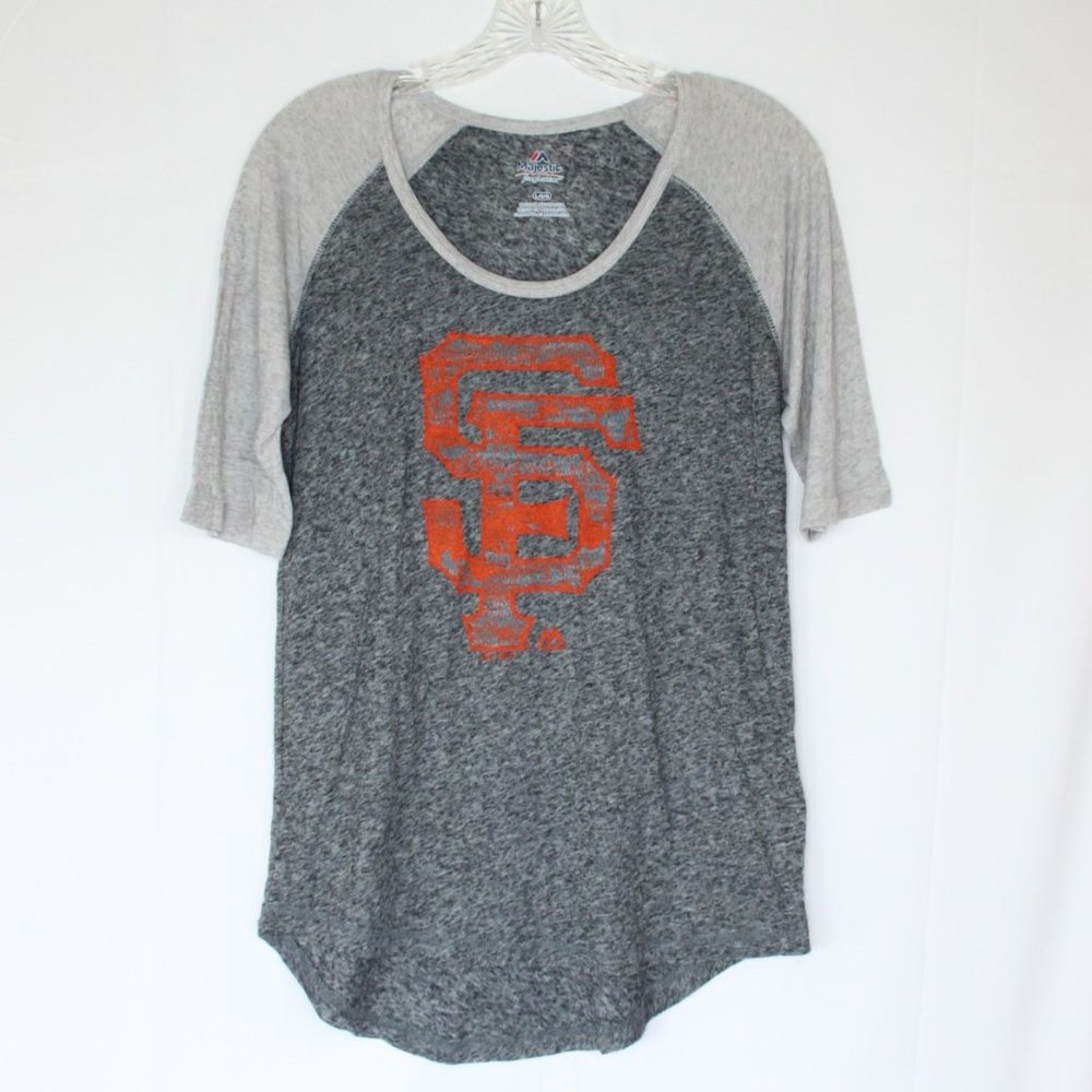 MAJESTIC SAN FRANSICO GIANTS WOMENS T-SHIRT TOP SZ L BASEBALL 1/2 SLEEVE  2015